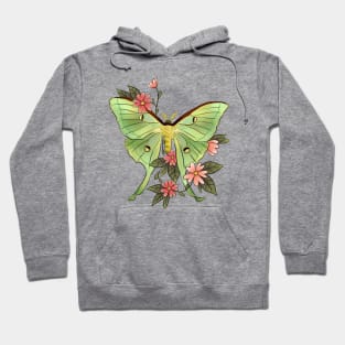 Actias Luna moth soft green floral Hoodie